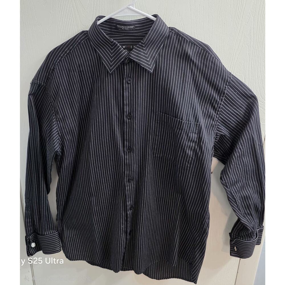 New Gen Mens Dress Shirt XL Long Sleeve Button‎ Up French Cuff Black Stripe